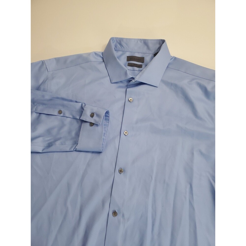Calvin Klein Men's Long Sleeve‎ Slim Fit Button Shirt, Blue, 18 34/35